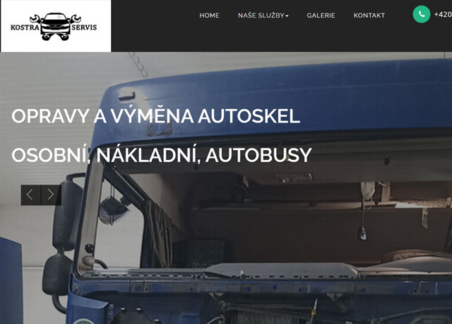 Autosklo Kostřica, firma provádí výměnu čelních, bočních a zadních autoskel na všechny typy vozidel včetně nákladních vozidel a autobusů.